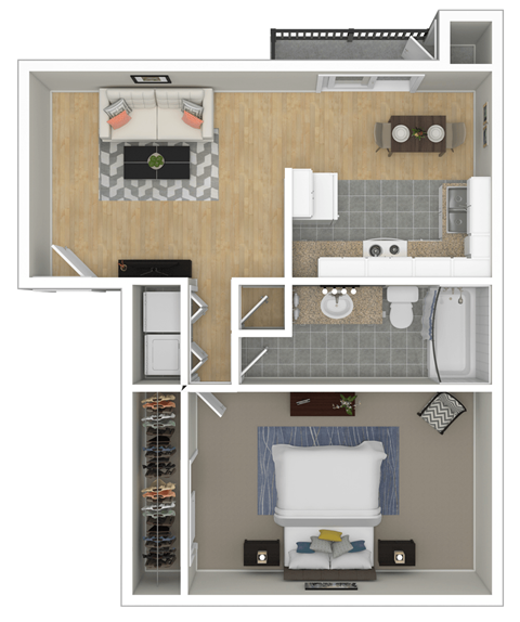 Floor plan for 1 bed, 1 bath, 694 sqft